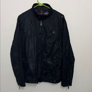 Indigo Star Faux Leather Moto Jacket – Black, Men’s L